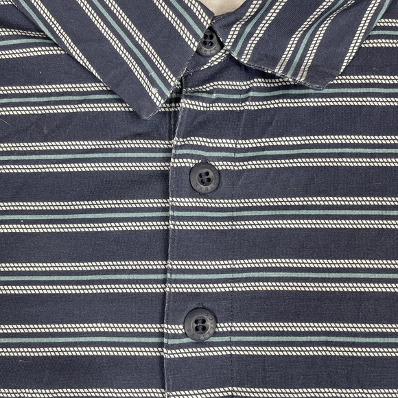 Fabletics Shirt Mens 3XL Navy Blue Gray Stretch Striped Polo‎ Casual Golf - Picture 4 of 11